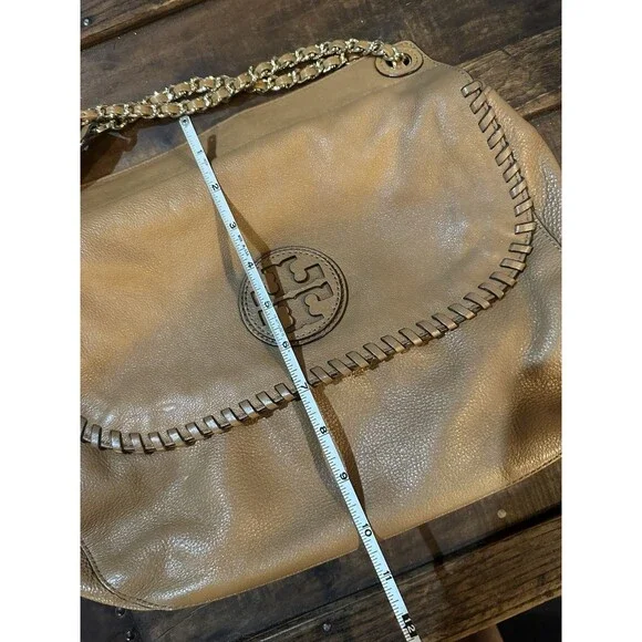 Tory Burch Marion Whipstitch Saddle Bag Tan Leather 2-way Bag Soft - Picture 10 of 10